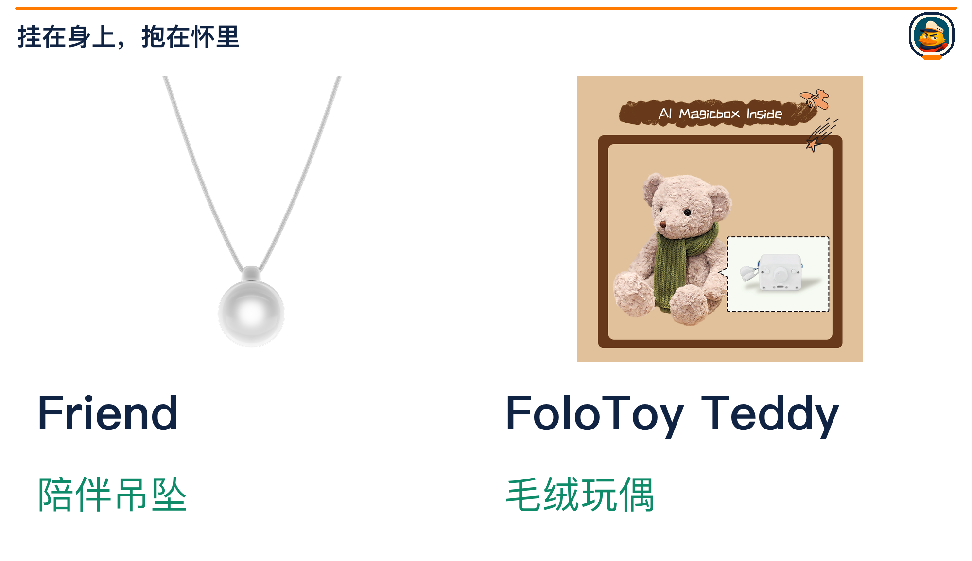 Friend陪伴吊坠与FoloToy Teddy毛绒玩偶